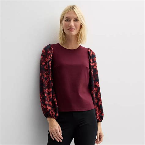 Women's Nine West Puff-Sleeve Mixed Media Top