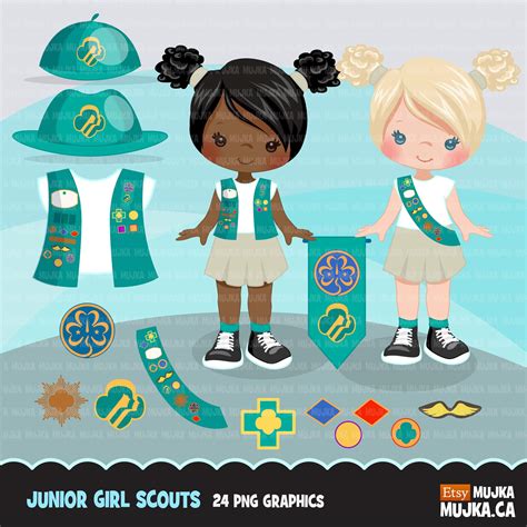 Junior Girl Scout Clip Art Girl Scout Day Sticker Collections Vector