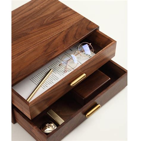 Buy Monolayer Solid Wood Desk Storage Box, Black Walnut Storage Box ...