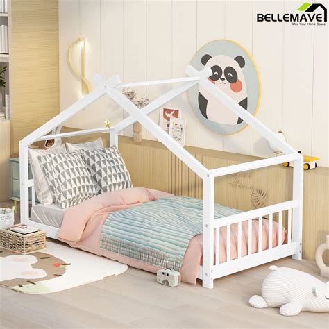 Bellemave Twin Size House Bed for Kids,Wood Platform Bed with Headboard ...
