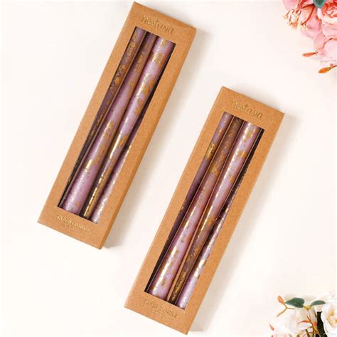Set Of 8 Lavender Taper Candle With Gold Foil Design Online - Premium ...