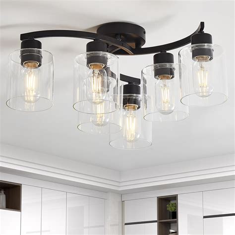 Doltoro 6-Light Semi Flush Mount Ceiling Light, Black Dining Room Light ...