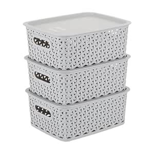 KOLORR Royal Baskets 3 Regular Basket with 3 Lid - Daiso Grey ...