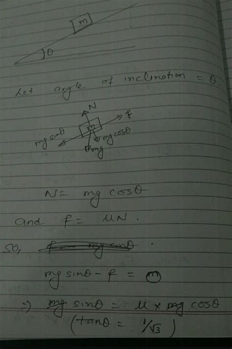 A block rests on a plane of variable inclination .Find the incline of ...