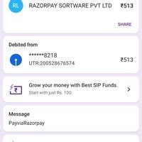 Razorpay — Rfeund the debited Amount Rs 513