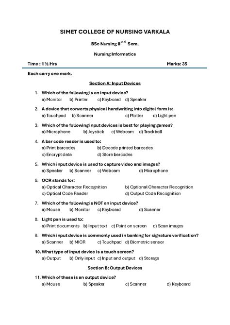 BSc Nursing II Sem: Nursing Informatics Quiz Questions - Studocu