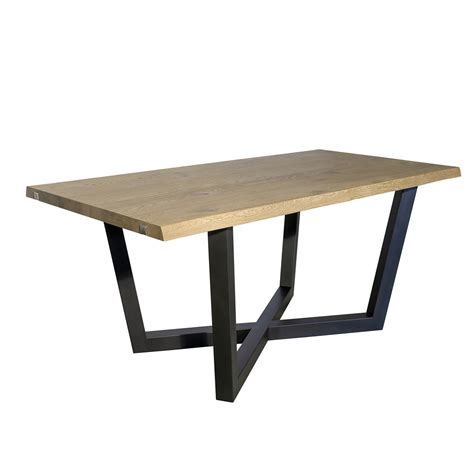 Table in Oak and Metal with Debarked Edge