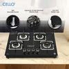 CELLO Platinum 4 Burner Manual Hob Top LPG Gas Stove 8mm Black Toughen