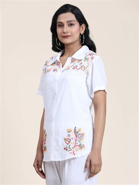 Hand embroidery Chikankari tunic-White With Multi - House Of Kari ...