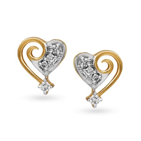 Darling 18 Karat Yellow Gold And Diamond Heart Shaped Stud Earrings