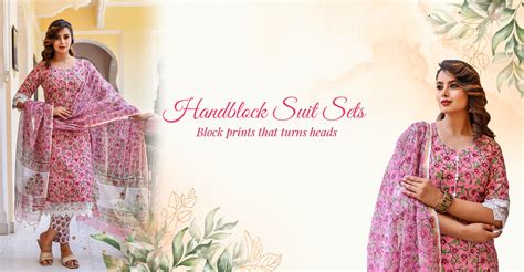 Handblock Suit: Buy Handblock Suit Set Online at Jaipuri Adaah