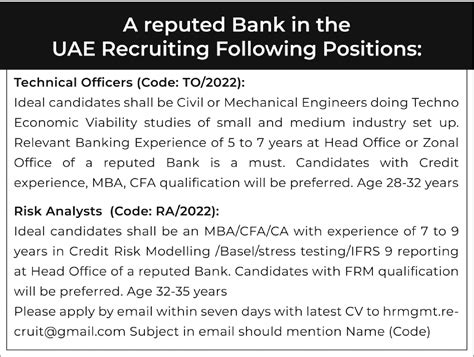 Risk Analysts (Code: RA/2022) job vacancy at A Reputed Bank in UAE