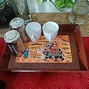 Swadeshi Blessings Wooden Serving Tray Set- Handcrafted & Hand-Painted ...