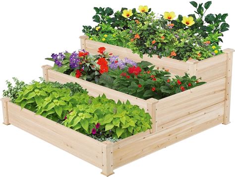 Yaheetech 3 Tier Raised Garden Bed Wooden Plant Raised Bed Elevated ...