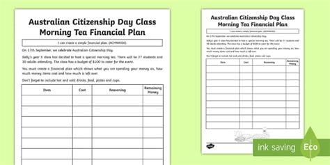 Australia Citizenship Day Class Financial Plan AC9M5N08,