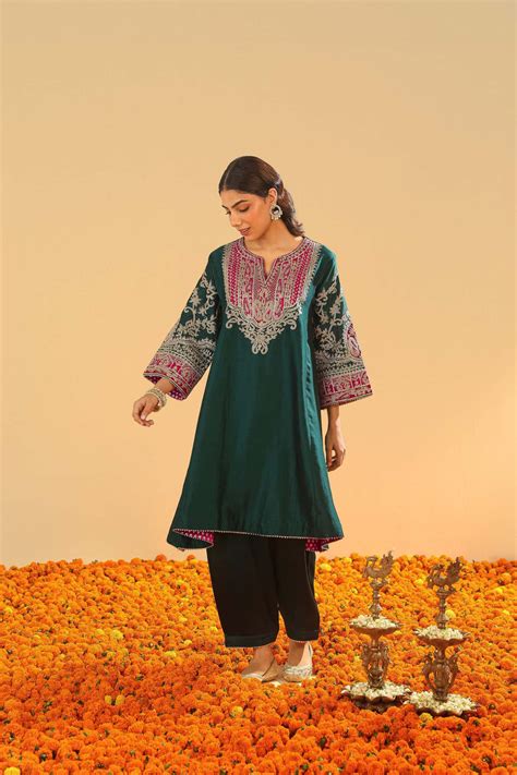 Mohsina - Emerald Green Short Kalidaar Chauga with Salwar