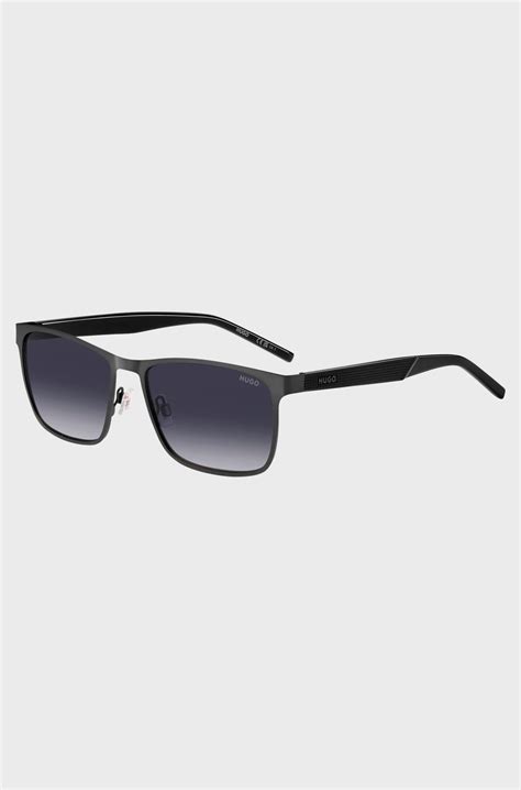 HUGO - Black-steel sunglasses with textured temples - Grey