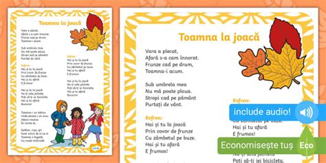 Cântec de toamnă pentru copii - Toamna la joacă - Twinkl