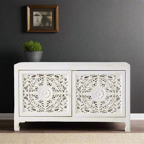 Handcarved Lombok Media Unit 2 Door White – Luxury Handicrafts