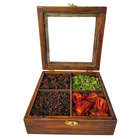 Buy Surprise interiors Spice Box with Spoon in Sheesham Wood - Spice ...