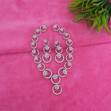 GilteZara necklace set, American diamond jewelry GilteZara, silver neckl