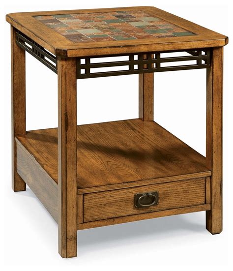 American Craftsman Oak End Table with Slate Tile Top by Peters ...