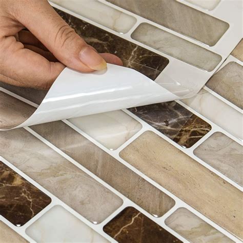 Self-Adhesive Kitchen Backsplash, Marble Look Decorative Tiles (10 Tiles)