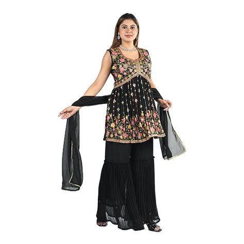 Midnight Gold Thread Embroidered Sharara Set – Que Papa