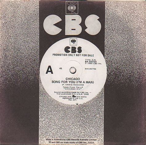 Chicago Song For You (I'm A Man) Australian Promo 7" vinyl — RareVinyl.com