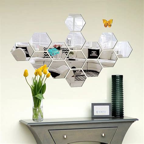 Buy Look Decor 14 Hexagon Silver With 10 Butterfly Golden wall mirrors ...