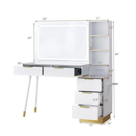 Aerialnitic Large Vanity, Make up Vanity wirh Drawers & Adjustable Lig