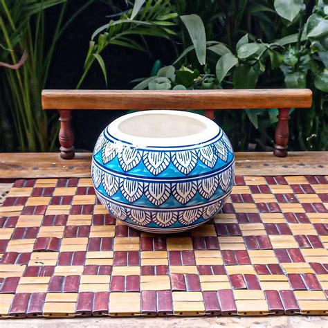 India Meets India Sky Blue Ceramic Planter Plant Container Flower Vase ...
