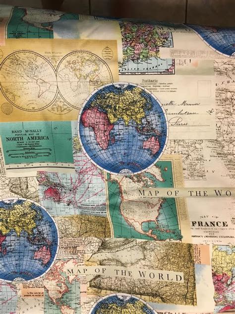 Rand Mcnally World Map Maps Globe Cotton Fabric By Yard | Desertcart INDIA