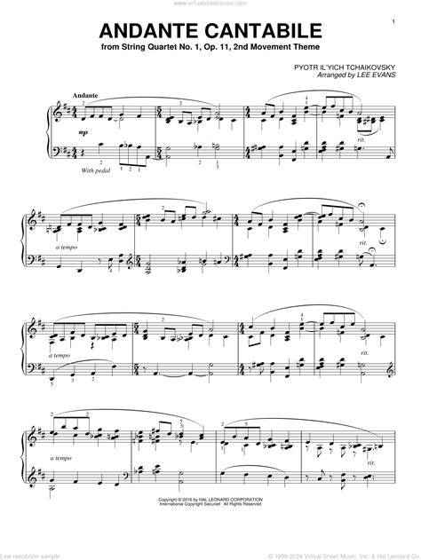 Tchaikovsky - Andante Cantabile sheet music for piano solo [PDF]