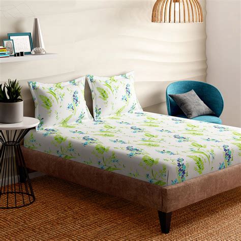 Buy PORTICO Magnum White Floral Printed Cotton Super King Bedsheet Set ...