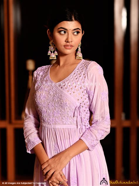 Lavender Diya Muslin Chikankari Angrakha
