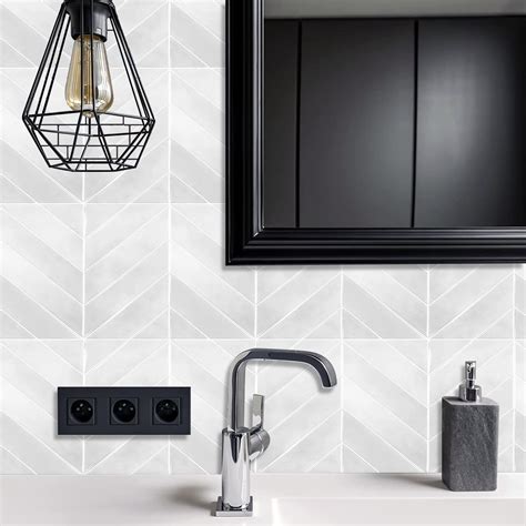 Chevron White Marble Tile Sticky Vinyl Backsplash