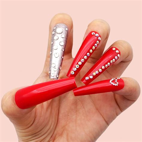 SIXDIAN Red Press on Nails Long with Glitter Diamond India | Ubuy