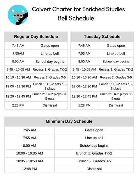 Bell Schedule – Our School – Calvert Charter for Enriched Studies