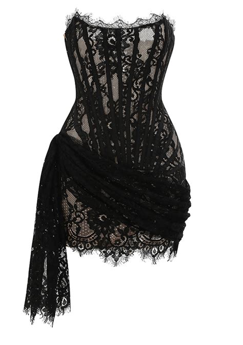 Strapless Lace Draped Corset Dress Black - Luxe Lace Dresses and Luxe ...