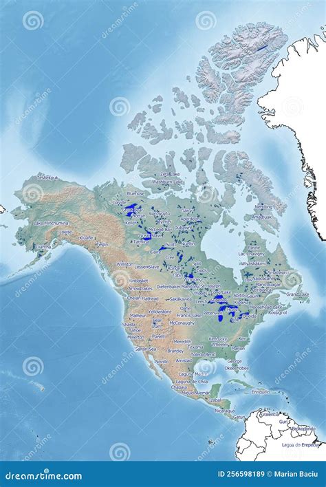 Continent of North America Illustration with the Biggest Lakes Stock ...
