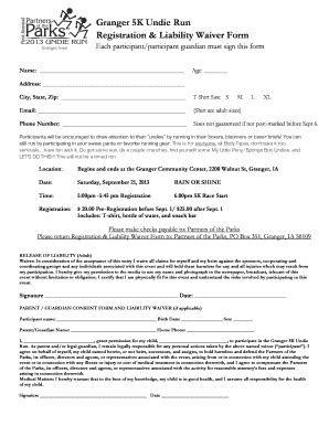 Fillable Online grangeriowa Granger 5K Undie Run Registration ...