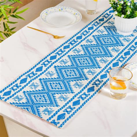 Traditional Handloom Cushion Cover And Runner Blue Set Of 3 Online ...
