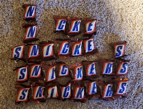 These Snickers Fun Size candies are each one letter of the word ...