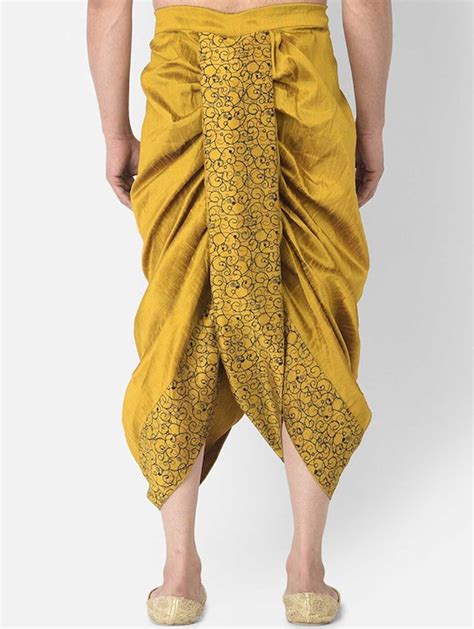 Men Yellow & Black Printed Dupion Silk Dhoti Pants