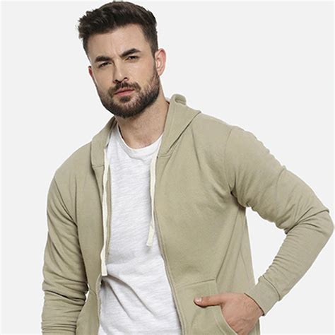 Men Olive Green Solid Hooded Sweatshirt