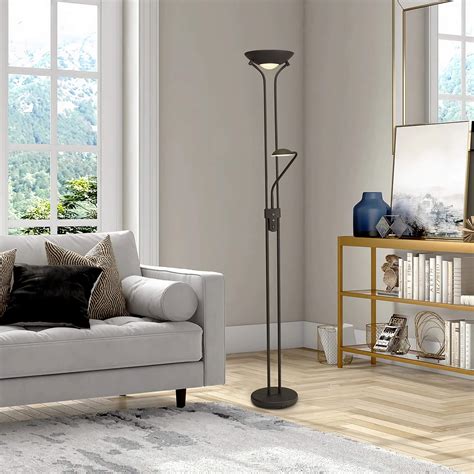 Brazier Satin Black USB 2 Light Uplighter Floor Lamp