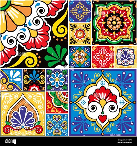 Mexican talavera tiles vector seamless pattern collection, different ...