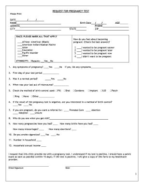 Request for Pregnancy Test - Blank Fillable Template | Fill Out, Print ...