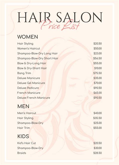 Hair salon price list free google docs template – Artofit